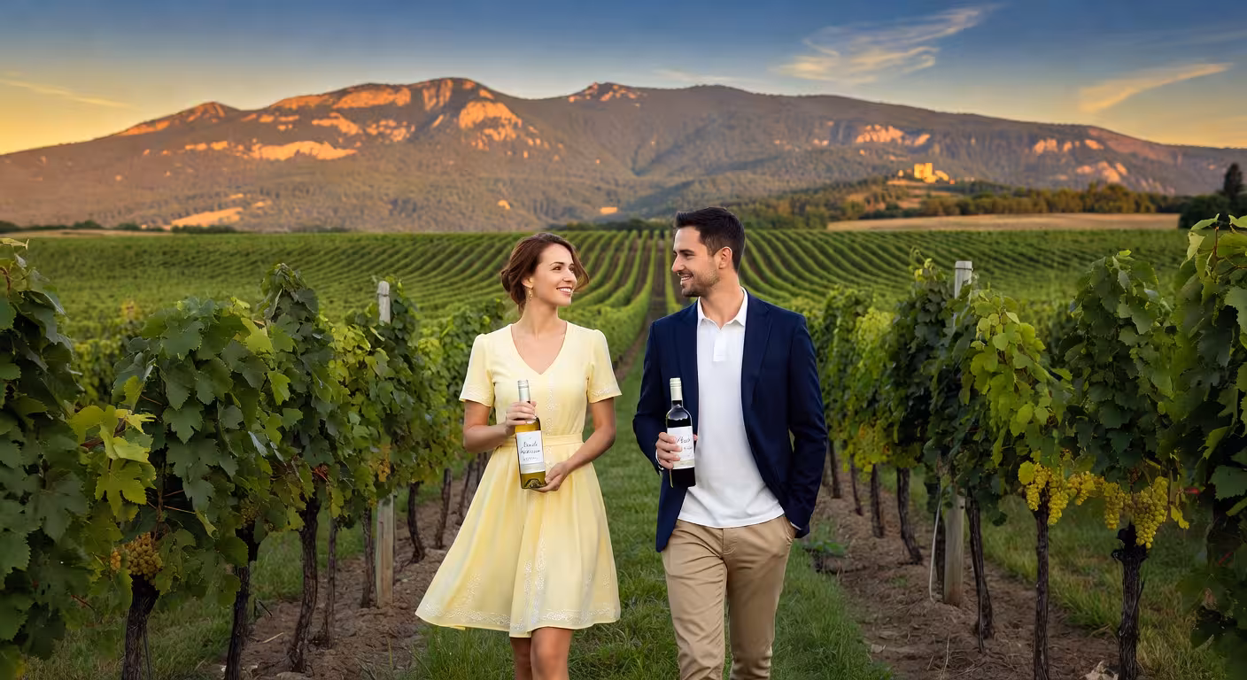 Pár procházející se vinicemi na jižní Moravě